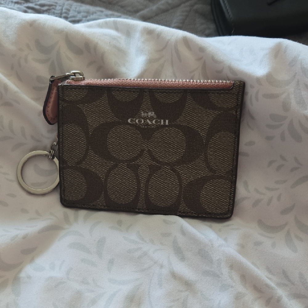 Coach Brown and Pink Signature Card Holder